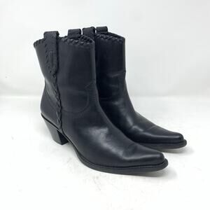 Franco Sarto Levee Women’s 7.5 Black Leather Western Boot Mid Calf Classic